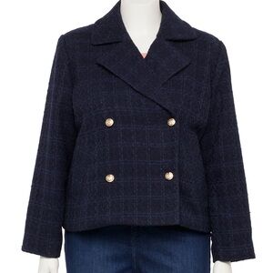 NWT 0X or 4X‎ Lauren Conrad Navy Plaid Jacket
